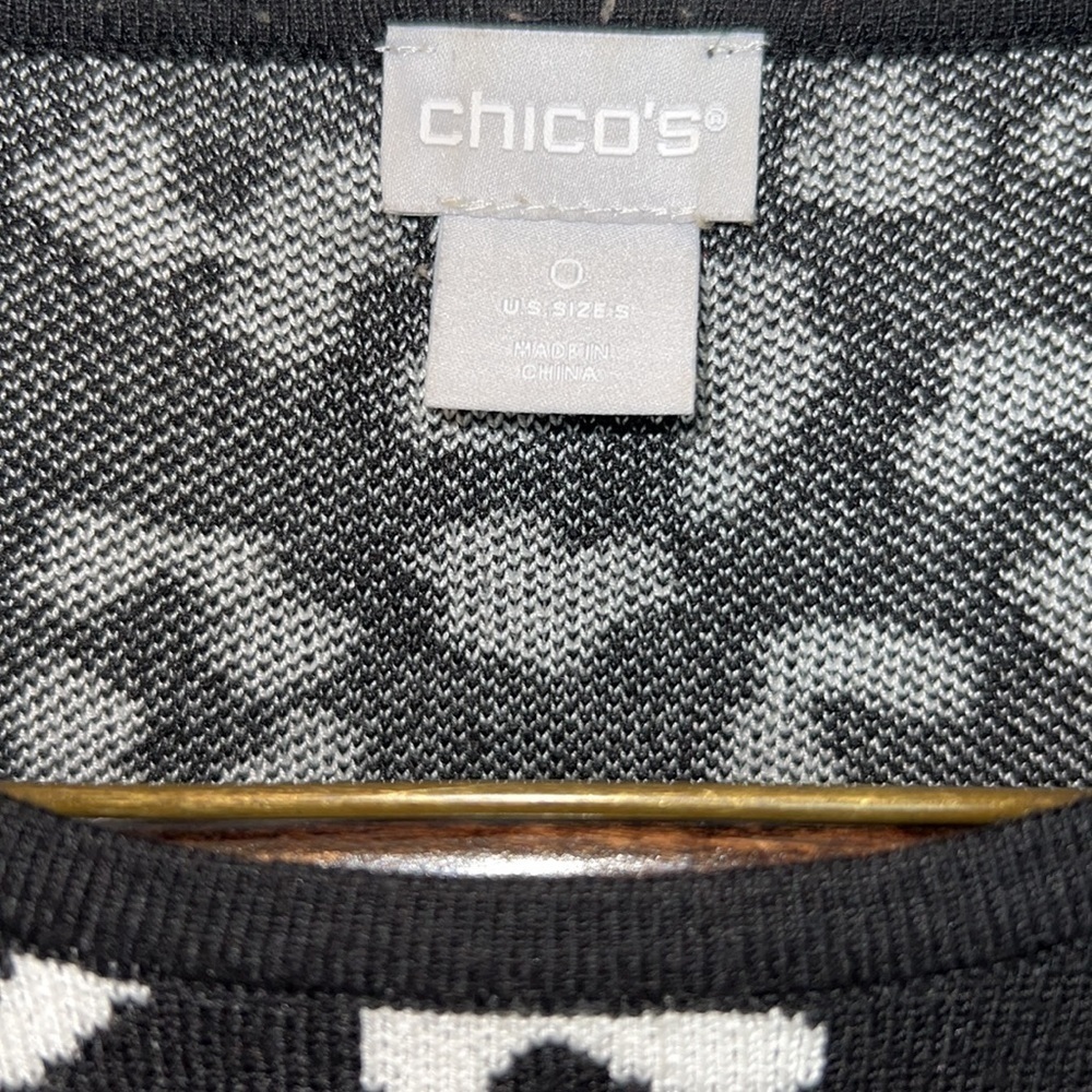 Chico’s Animal Print Sweater Crewneck Small (Chico’s 0) Black White - Picture 8 of 10